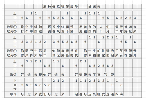 原神好运来琴谱手机版 好运来琴谱简谱图片图1