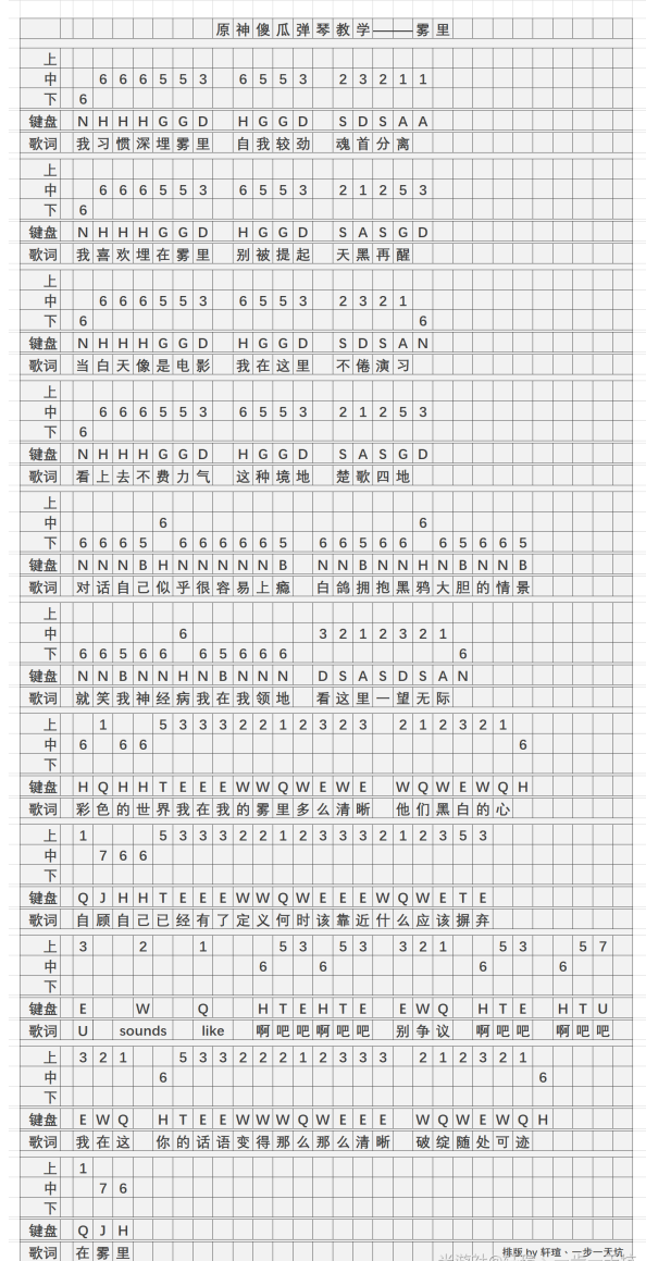 原神雾里琴谱手机版 雾里琴谱简谱图片图1